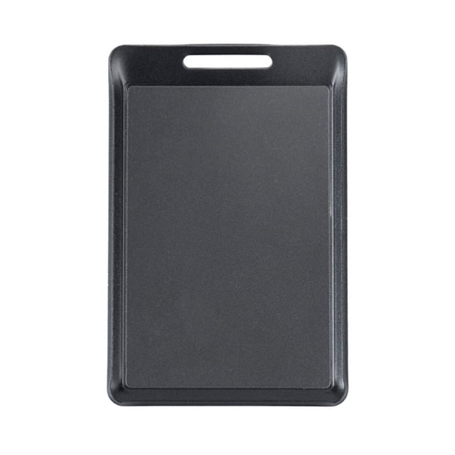 Mini BBQ Grill Pan with Non-Stick Coating by PEPISKY, featuring a compact iron construction measuring 13 x 8.5 x 0.5 cm (5.1 x 3.3 x 0.2 in). This ultra-light barbecue griddle plate is designed for outdoor use, with a convenient hole for hanging and a groove design to discharge excess oil. Ideal for grilling cheese, eggs, meat, and vegetables.