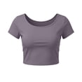 thumbnail image 1 of VSSSJ Hauts Courts pour Femmes Manches Courtes Col Rond Extensible Chandail Décontracté Ajusté Uni Confortable Été Basique T-Shirts Courts Gris Foncé Taille Unique, 1 of 5