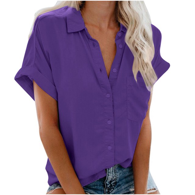 Birdeem Fashion Woman Causal Button Solid Blouse Short Sleeve T-Shirt Summer Tops