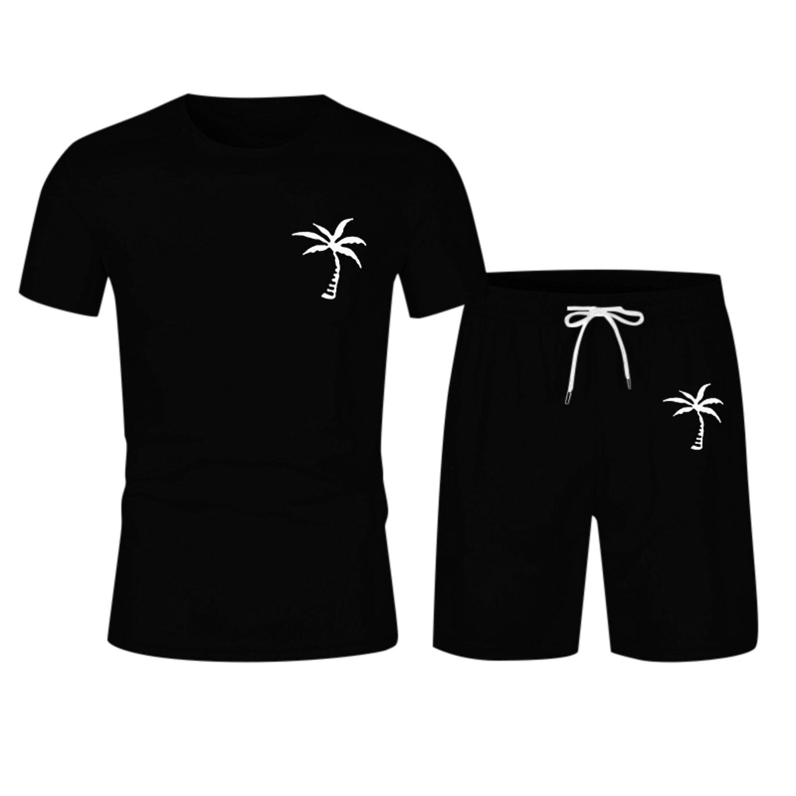 Men's Summer Tracksuit Three Piece Suit Plus Size Short Sleeve Fashion Suits O Neck athletic Suit Men Suits Classic Casual Color Block Drawstring 36S Suit Waist Tracksuit Set
