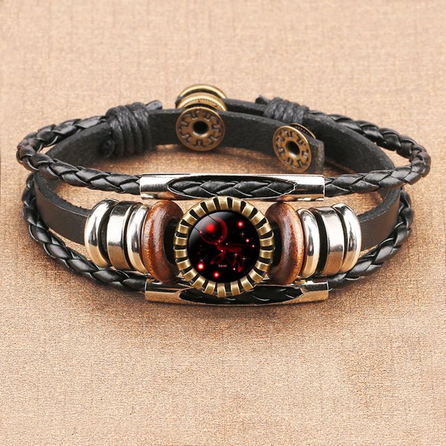 TopLLC Bracelets 12 Constellation Bracelet Leather Rope Bracelet Ladies Men Hand Woven Rope Bracelet Punk Chain Cuffs a Bracelet