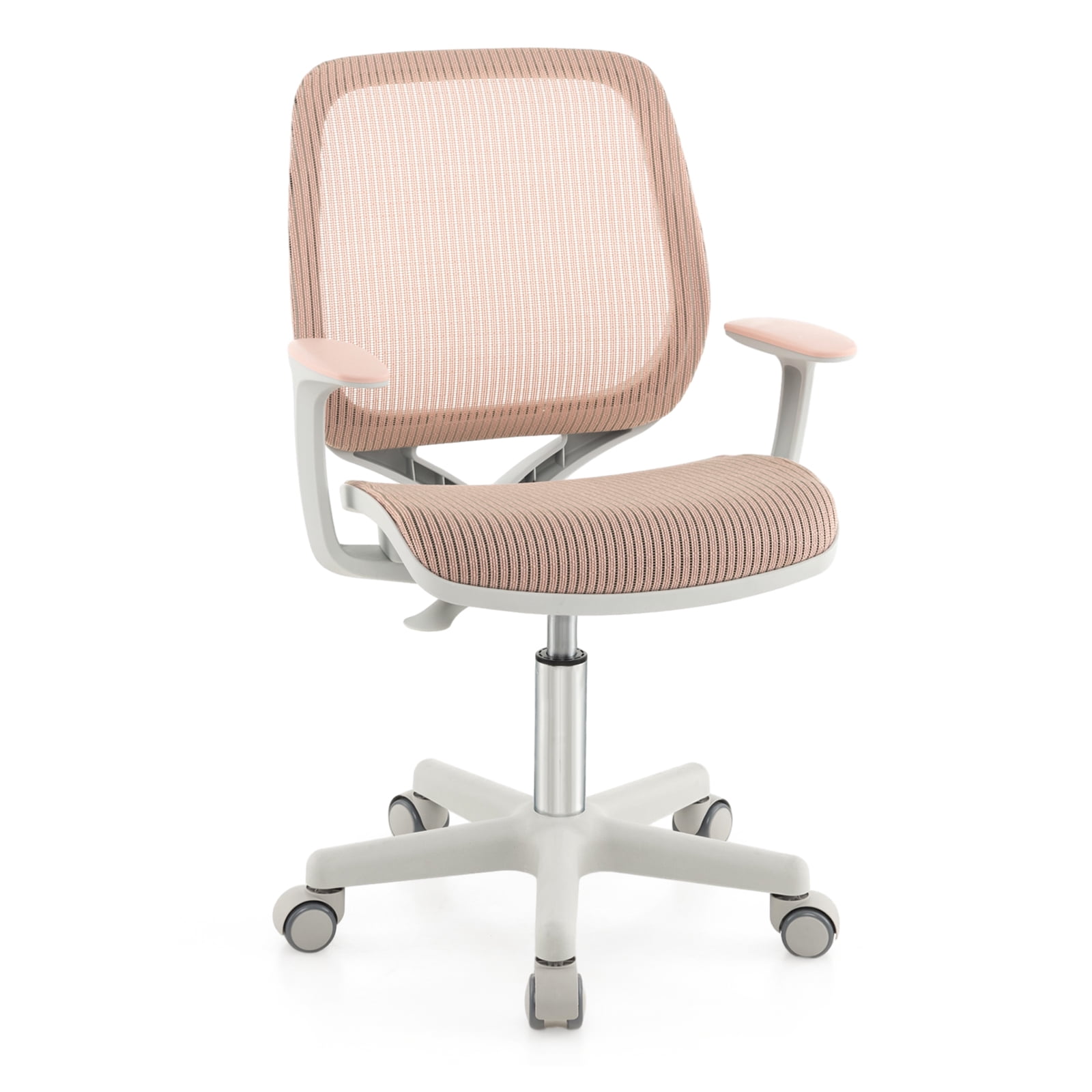 Topbuy Kids Desk Chair Ergonomic Children Study Chair with Breathable Mesh Back Armrests & Waterfall Edged Seat Pink