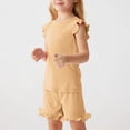 thumbnail image 3 of Toddler Girls Summer Short Sets Cotton Rib Knit Outfits Short Ruffle Cap Sleeve Tees T-Shirt Tank Tops + Skorts 2PC Sets Khaki 4-5 Years, 3 of 7