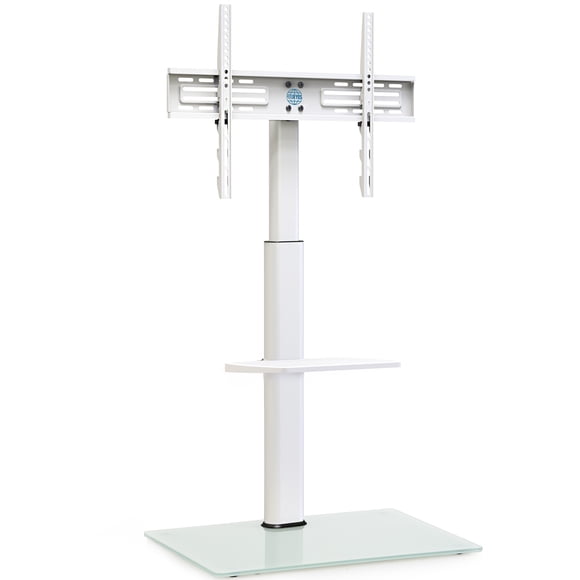 White TV Stand Mount for 32-60 inch TV Screen, 2 Tier Floor TV Stand with Swivel 70 Degree and Height Adjustable Max VESA 600x400 mm