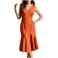 thumbnail image 2 of Ovzne Robes Grande Taille pour Femmes aux Formes Robe de Plage Femme Printemps/été Col en V Sans Manches Mode Ajustée Robe Sirène Robe d'Été Liquidation, 2 of 7