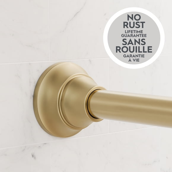 Better Homes & Gardens Rustproof Modern Adjustable Tension Shower Curtain with Decorative Wave Finials, 53" - 86", Brass