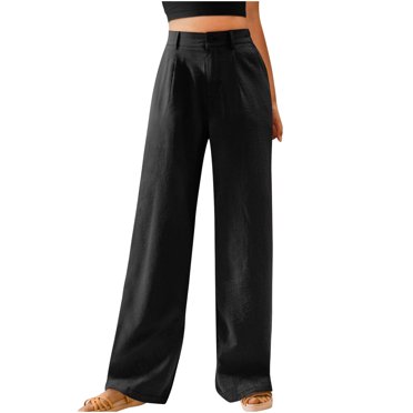 Abcnature Women's Solid Color High Waist Wide Leg Pants Casual Loose Elastic Waist Straight Leg Pocket Pants Wide Leg Pants for Women
