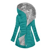 Frostluinai Winter Jackets for Women Fleece Lined Thicken Puffer Coat with Hood Sherpa Warm Zipper Hood Down Jacket 2024 Plus Size Solid Parka Coats with Pockets
