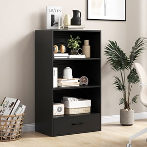 Giantex 4-Tier Bibliothèque w/Drawer, Bibliothèque autonome, Table d'affichage moderne, Organisateur de rangement pour la maison, Bureau, Noir