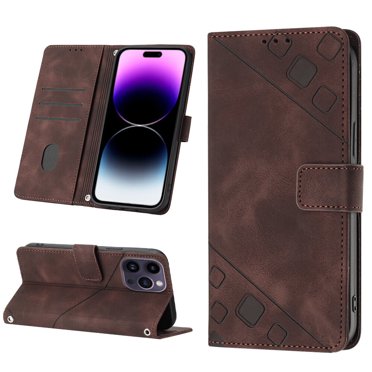 Compatible avec iPhone 14 Pro Max Étui en Cuir PU Classique Embossé avec Porte-Cartes Étui Antichoc