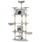 79" Tall Cat Tree Condo with Scratching Posts & Toys - Light Grey Multi-Level Activity Center for Indoor Cats - Sturdy Bamboo & Plush Design for Living Room or Bedroom