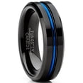 thumbnail image 1 of Men's Tungsten Wedding Band Black Ring Grooved Center Blue 6MM, 1 of 4