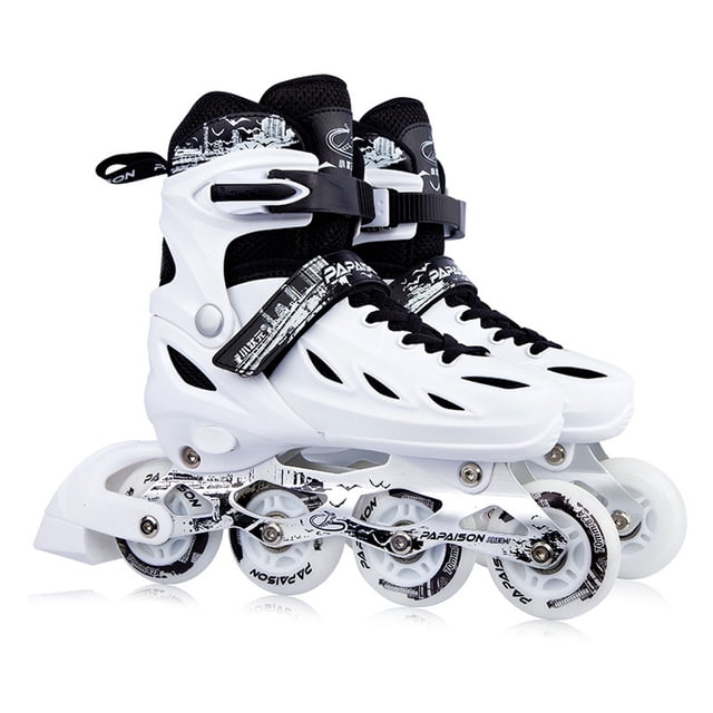 TFixol Patins à Roulettes Lumineux Ajustables pour Adultes et Enfants avec Conception Respirante et Fonctions de Protection Multiples, Roues Blanches Phosphorescentes, Taille M (33-37)