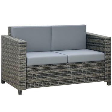 Outsunny Causeuse de Patio 2 Places Fauteuil de Luxe en Osier, Gris