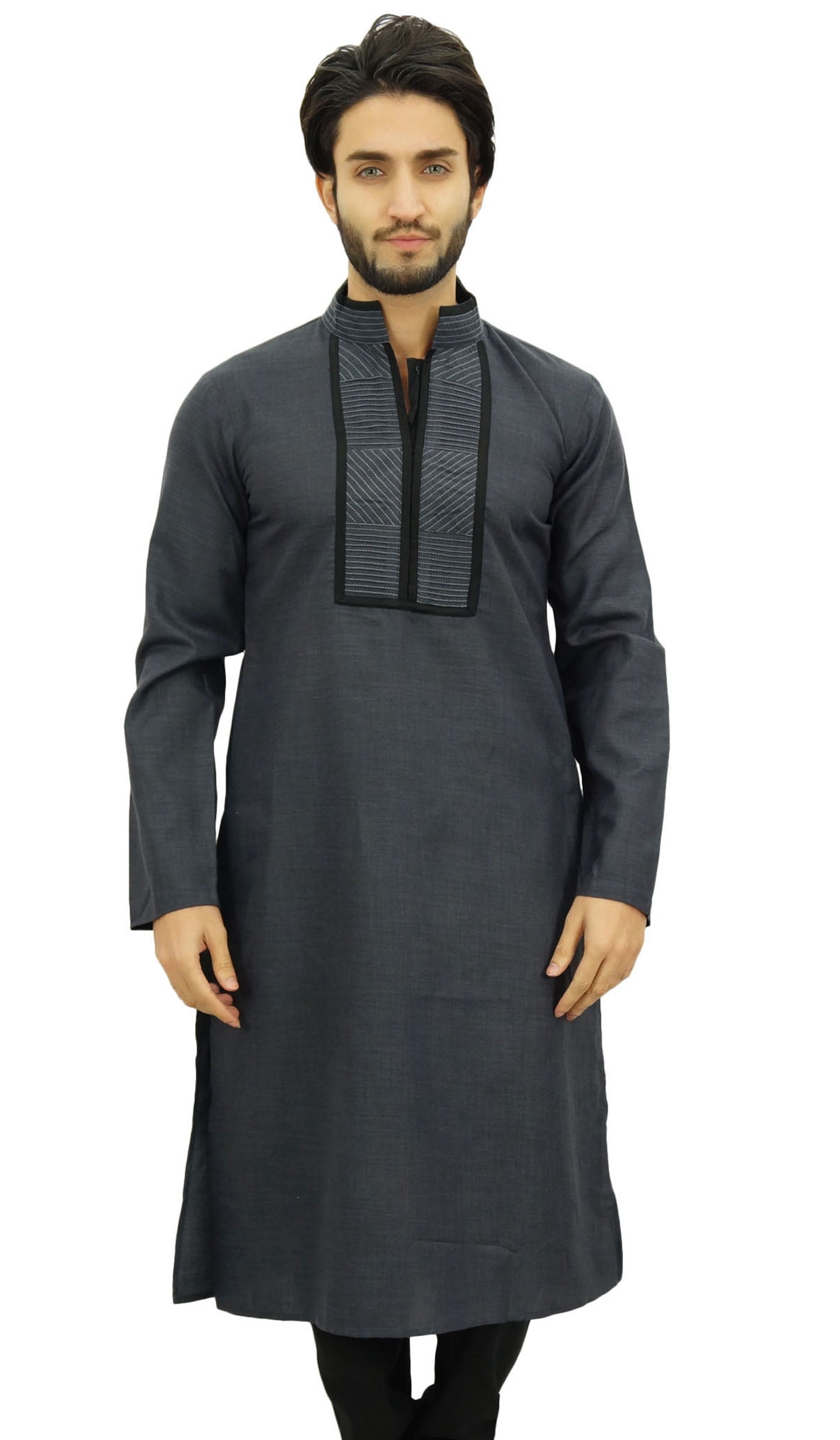 Atasi Men's Designer Gray Kurta Pyjama Set Long Cotton Punjabi Shirt-XX-Large