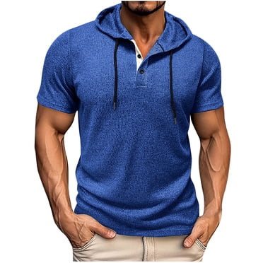 Summer Saving Clearance! WRKEKC Mens Casual T Shirts, T-Shirts for Men Fashion Casual Daily Button Short Sleeve Hooded Top