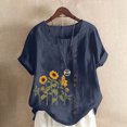 thumbnail image 1 of Pisexur Hauts d'Été Oversize pour Femmes Grande Taille Décontractés Mode Col Rond Manches Courtes Blouse Tournesol Chic Ample Chemise Hauts, 1 of 5