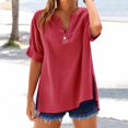 thumbnail image 2 of Baberdicy Chemises à Col Surdimensionné - Hauts Amples Unis pour Femmes (Lin Respirant, de Bureau à Week-End) Rouge Melon D\'eau TTG, 2 of 8