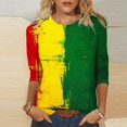 thumbnail image 1 of Fridja Chemises en Solde pour Femmes Manches 3/4 Col Rond Hauts Femmes Printemps Été Décontracté Ample Rayé Imprimé Blouses de Plage Vacances (Multicolore, TG), 1 of 5