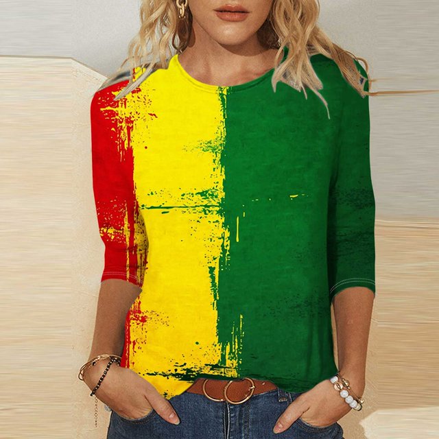 Fridja Chemises en Solde pour Femmes Manches 3/4 Col Rond Hauts Femmes Printemps Été Décontracté Ample Rayé Imprimé Blouses de Plage Vacances (Multicolore, TG)