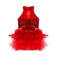 thumbnail image 4 of Linjinx Robe Tutu de Danse Ballet à Sequins Brillants pour Filles, Costume de Performance Jazz Latin Moderne Rouge 5, 4 of 7