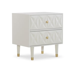Geometric Two Drawer Nightstand, White