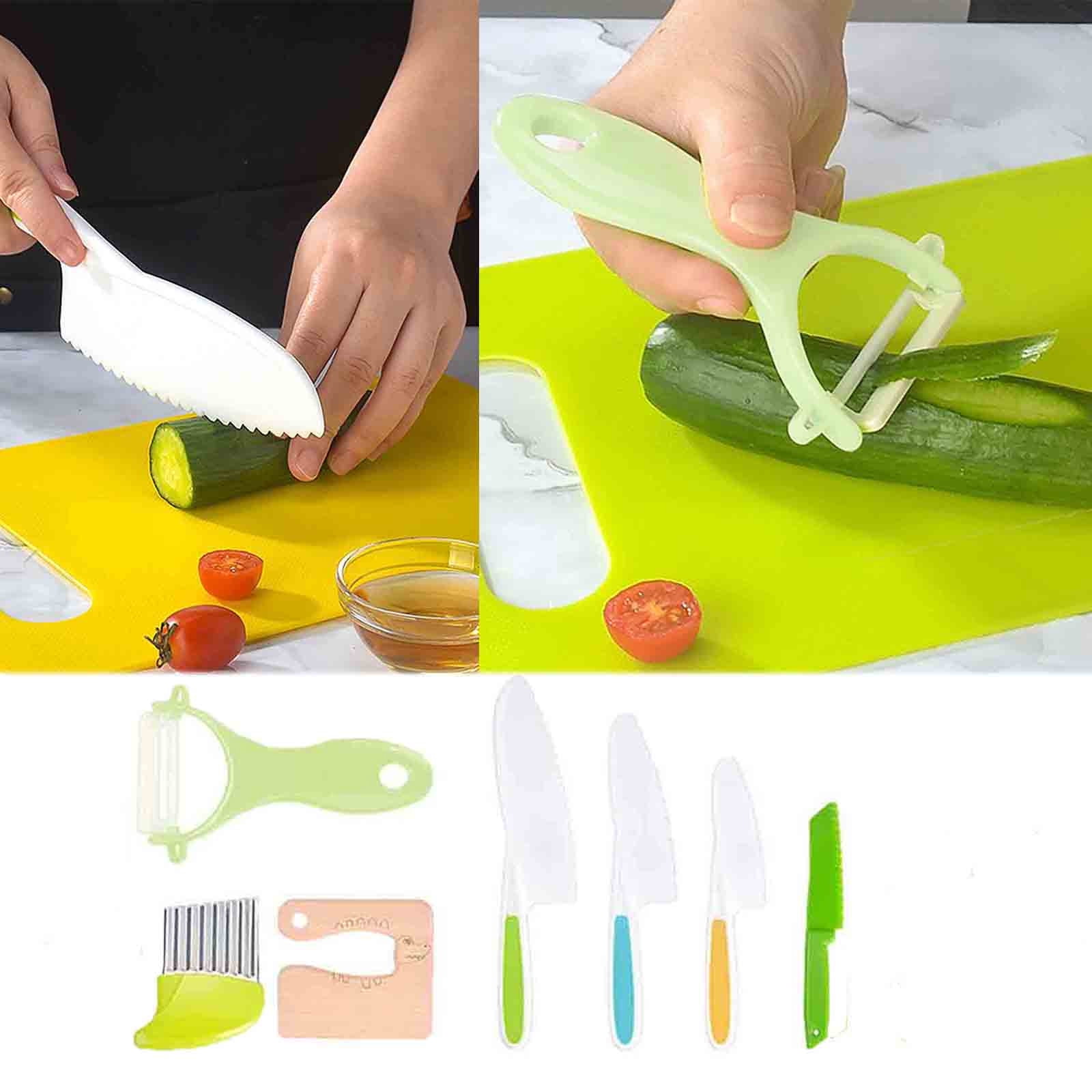 Suncoda Childrens Plastic Cooking Set, 7Pcs Toddler Knife for Chopping Mini Chef Knife Set for Kids Knives Kitchen Knife Set Plastic Children Cooking Cutter Set