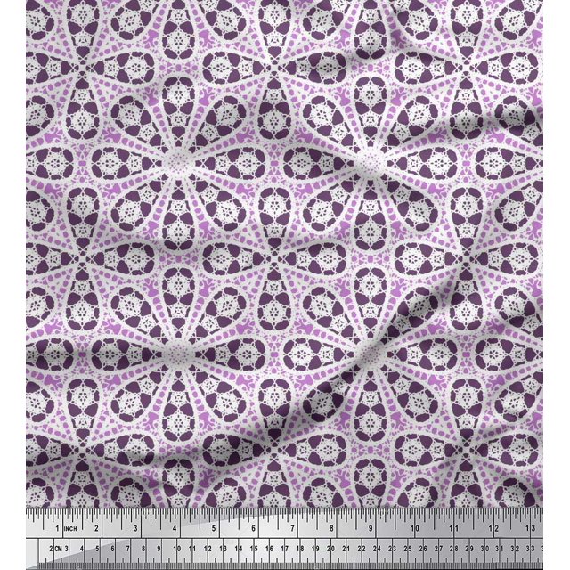 Soimoi Cotton Duck Fabric Floral Block Printed Fabric 1 Yard 42 Inch Wide