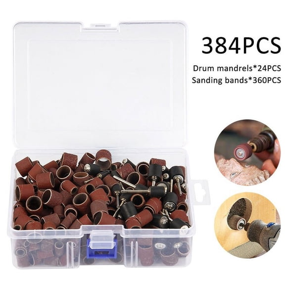 384x Drum Sander Set Sanding Band Sleeves Set 1/2 3/8 1/4 80-600Grit Sand Paper Rotary Drill Bit Dremel