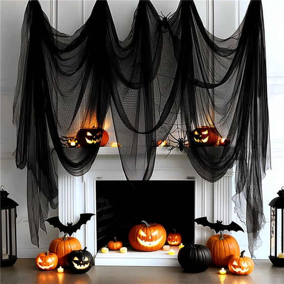 YIMWNYI Halloween Gauze Decoration, Eerie Draping Fabric with Ghostly Cutouts for Party and Event Decorations, Versatile Hanging Backdrop for Haunted House and Halloween Decor