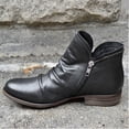 thumbnail image 2 of Penkiiy Chaussures pour Femmes Rétro Couleur Unie Talon Bas Fermeture Éclair Mode Courtes en Cuir 37 Noir, 2 of 5