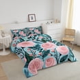 thumbnail image 2 of YST Pink Floral Down Comforter Queen Size 3Pcs,Spring Nature Rustic Garden Comforter Set,Green Leaf Retro Flower Down Comforter,Mountain Tropical Botanical Quilt Set,Lightweight, 2 of 5