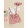 thumbnail image 4 of Honganda Girls Flying Sleeve Romper + Solid Color Suspender Skirt + Headband, 4 of 9