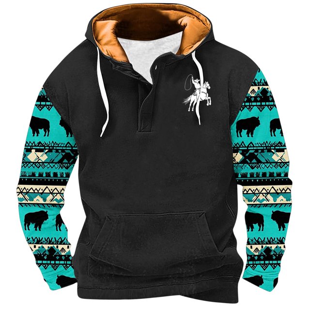 Penkiiy Chandail à Capuche Mode Hommes Femmes Manches Longues Aztec Impression 3D Chandail m Noir