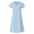 thumbnail image 4 of Robes Soleil pour Femmes 2023 Mode Décontractée Femmes Ample Col en V Été Uni Manches Courtes Robe en Coton et Lin Essayer avant d'Acheter Vêtements pour Femmes Robes en Liquidation, 4 of 5