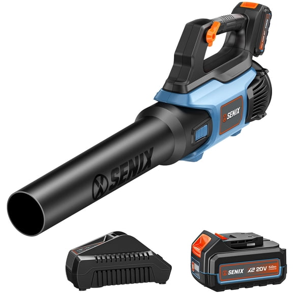 SENIX BLAX2-M3 Souffleuse à Feuilles Portative à Batterie 20 V, 100 Mi/h à 450 CFM, Sans Balais, Vitesse Variable, avec Batterie 5,0 Ah et Chargeur Inclus