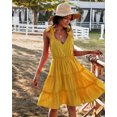 thumbnail image 3 of YNIQUE Womens Summer Casual Spaghetti Strap Smocked Ruffled Vacation Mini Dress, 3 of 6