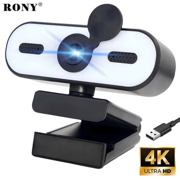 RONY Caméra Web 4K avec Deux Micros, Caméra de Diffusion Vidéo avec Anneau Lumineux pour Windows 11/10/8/7, Vista/7/8/10, Mac, Android, Linux