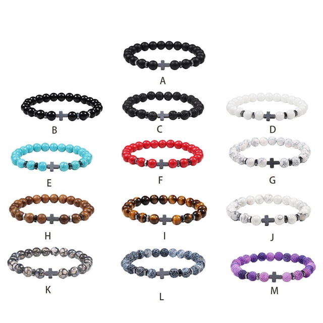Bracelets pour Hommes en Perles de Pierre Naturelle Bracelet Résistant à l'Usure Bijoux en Pierre Ronde Corde Élastique Joncs Mode Bracelet Tigre Fête Type 11