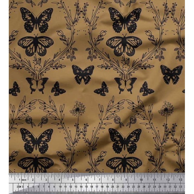Soimoi Poly Georgette Fabric Leaves,Floral & Butterfly Print Fabric by Yard 42 Inch Wide