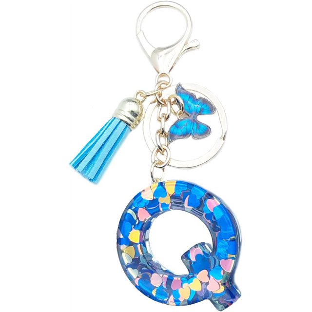ORUYROP Initials Letter Keychain Blue Tassel Butterfly Pendant for Women Girls Wallet Backpack Purses