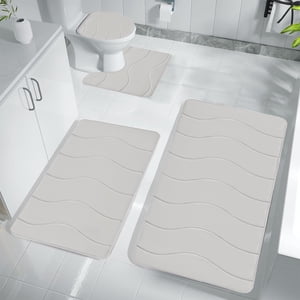 4-Piece Ensemble de rouille de salle de bains, Ultra Tapis de toilette antidérapants doux Lavable en machine, épais tapis de bain en mousse absorbante pour baignoire de douche Beige