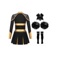 thumbnail image 2 of Hansber Tenues de Cheerleading pour Filles Uniforme de Cheerleading Robe Fantaisie avec Pompons Ensemble de Bas Doré&Noir 6, 2 of 7