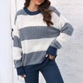 thumbnail image 2 of Fall Womens Sweaters Sweaters for Women Fall Color Block Stripe Long Sleeve Ribbed Knit Sweater Loose Crew Neck Soft Pullover Winter Clothes S-34 Blue S, 2 of 9