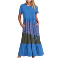 thumbnail image 1 of FAIWAD Robe à Manches Courtes pour Femme Grande Taille, à Blocs de Couleur, Robe d'Été Décontractée, Fluide, Coupe Trapèze, avec Poches, 1 of 4
