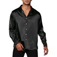 thumbnail image 1 of INSPIRE CHIC Men's Dress Satin V Neck Long Sleeves Button Down Party Shirts, 1 of 4