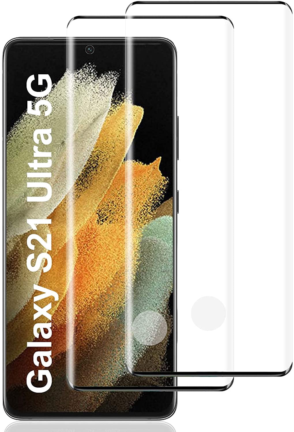 (2 Pack) Galaxy S21 Ultra Screen Protector, Fingerprint Unlock Support/Full Coverage/HD Glass Film/Tempered Glass Protector for Samsung Galaxy S21 Ultra 5G (6.8 Inch)