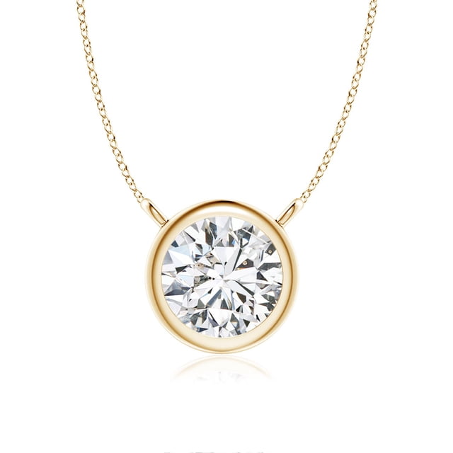 Angara Collier en Diamant Naturel - Collier Solitaire en Diamant Rond Serti Clos en Or Jaune 14 K pour Femmes