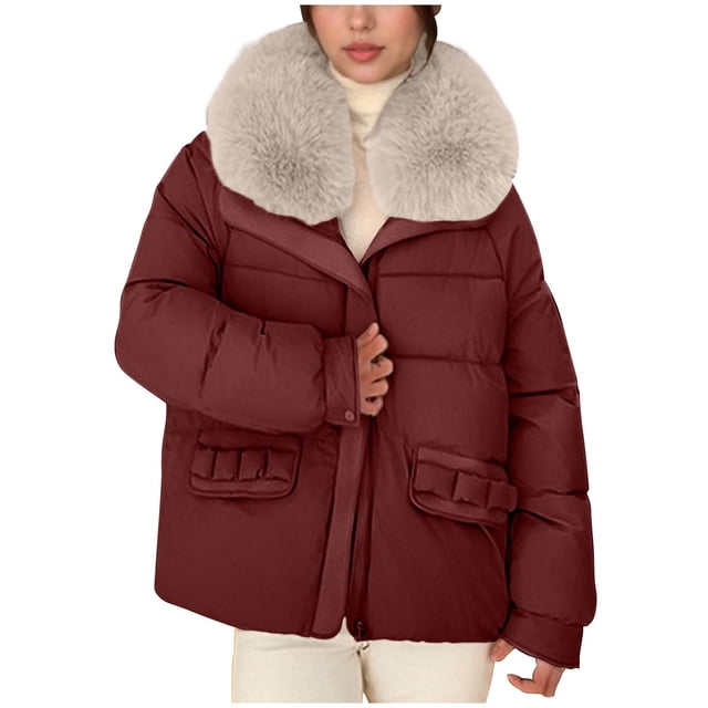 Jienlioq Manteau Matelassé d'Hiver pour Femme Veste à Capuche Décontractée Colorée à Manches Longues Rouge 2TG