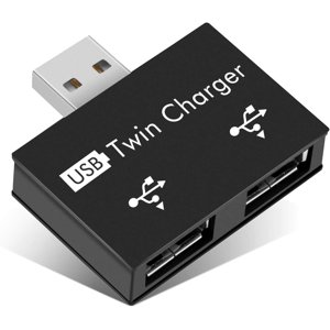 Jinsinto USB2.0 2 Port, 2 Port Portable USB Hub, Male to Dual USB Female Adapter for Laptops Desktop Computers(Black)